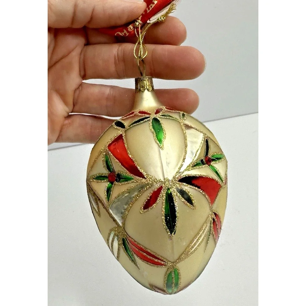Waterford Renaissance Starburst Egg Glass Christmas‎ Ornament Red Gold Glitter